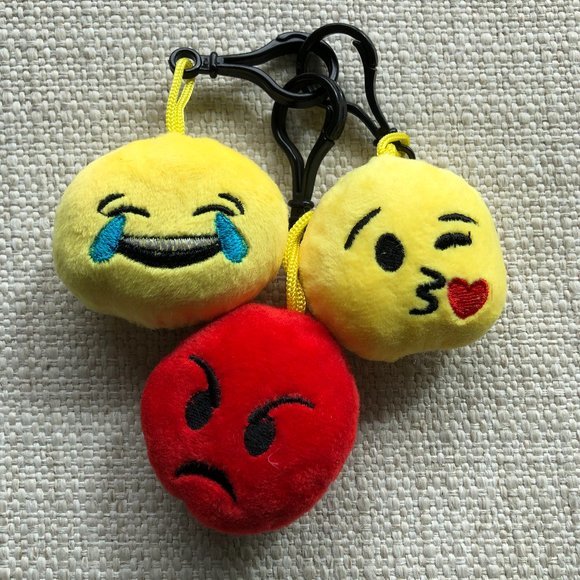 Mini Plush Emoji Key Chain Ornament Bundle of 3 - Picture 3 of 5